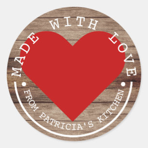 Sticker Rond De La Cuisine De - Fabriqué Avec Amour Bois Rustiq