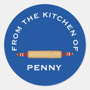 Sticker Rond De la cuisine de minimaliste rouleau Pin bleu blan