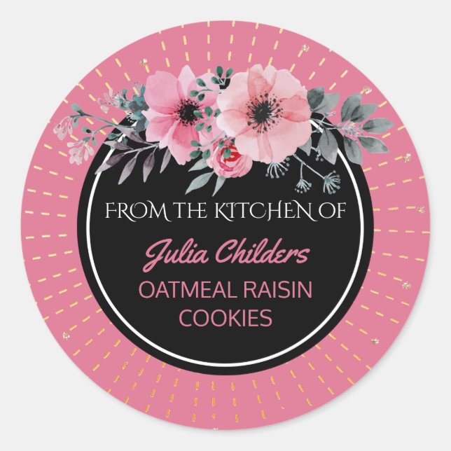 Sticker Rond De la cuisine de nom Baking Pink Floral (Devant)