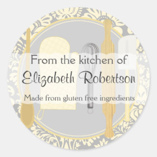 Sticker Rond De La Cuisine Jaune Damas
