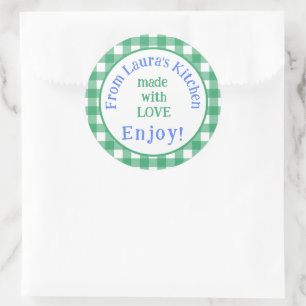 Sticker Rond De la cuisine NAME avec amour Green Check 