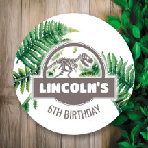 Sticker rond de la fête d'anniversaire de Jurassic