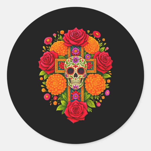 Sticker Rond De Los Muertos Day Of The Dead Sugar Skull Christi (Devant)