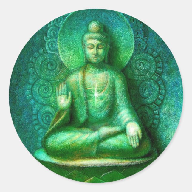 Sticker rond de méditation verte Bouddha Zen (Devant)