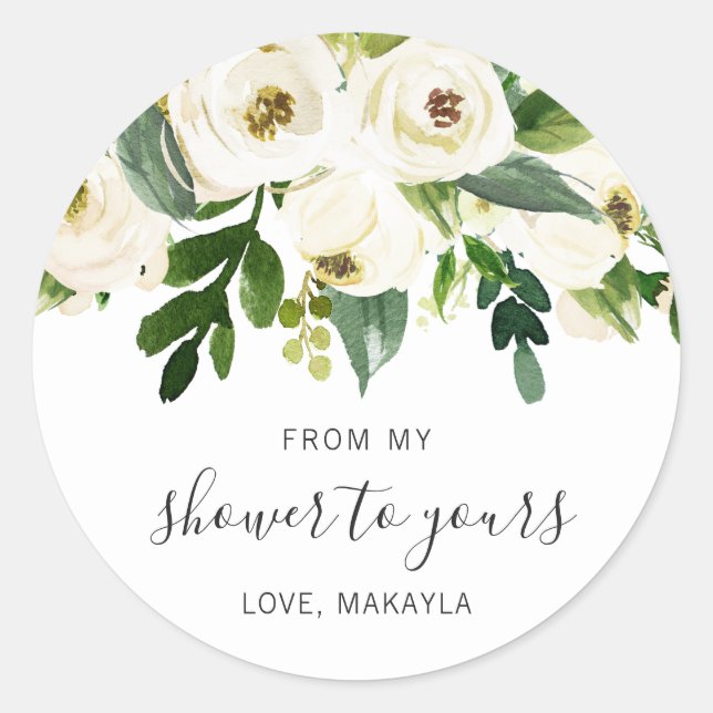 Sticker Rond De mon élégant shower floral blanc Mariage Shower (Devant)