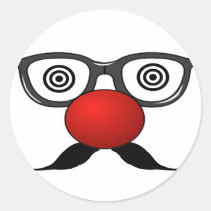 Sticker Rond De moustache étrange en verre de yeux de nez rouge