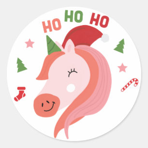 Sticker rond de Noël Pinky Unicorn