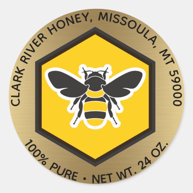 Sticker rond de pot de miel d'abeille dorée (Devant)