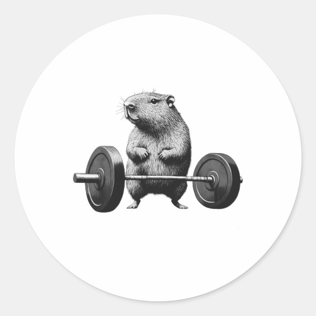 Sticker Rond Deadlift Capybara Funny Fitness Rodent Lover Worko (Devant)