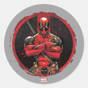 Sticker Rond Deadpool dans le logo Paint Splatter