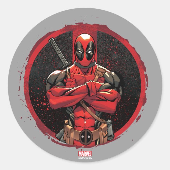 Sticker Rond Deadpool dans le logo Paint Splatter (Devant)