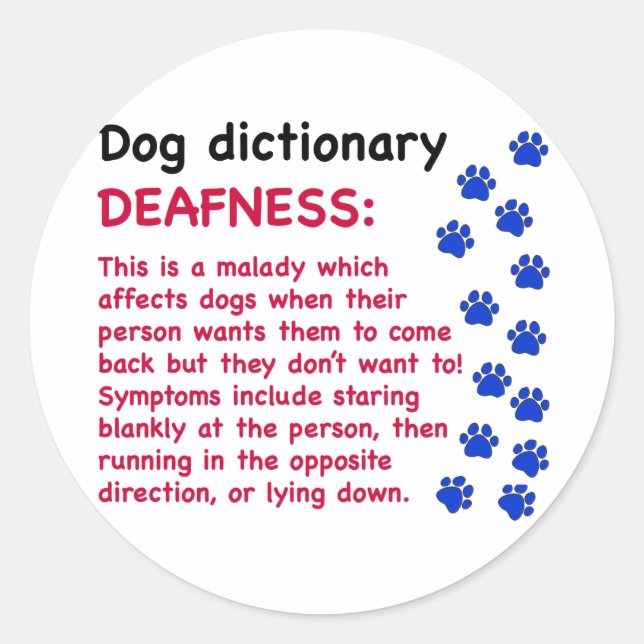 Sticker Rond Deafe - dictionnaire pour chien (Devant)