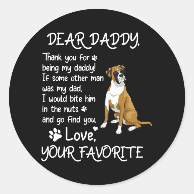 Sticker Rond Dear Daddy Boxer lovers Dog Dad Father's Day  (Devant)