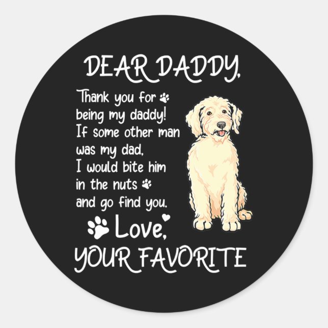Sticker Rond Dear Daddy Goldendoodle Dog Dad Father's Day  (Devant)