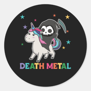 Sticker Rond Death Metal - Death Riding Unicorn Funny Unicorn