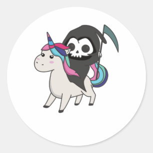 Sticker Rond Death Riding Unicorn Funny Unicorns Arc-en-ciel