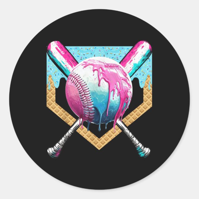 Sticker Rond Débit De Baseball Pour Garçons Ice Cream Drip Jeun (Devant)