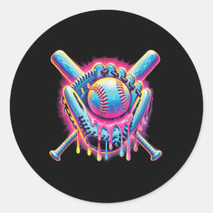 Sticker Rond Débit De Baseball Pour Garçons Ice Cream Drip Jeun