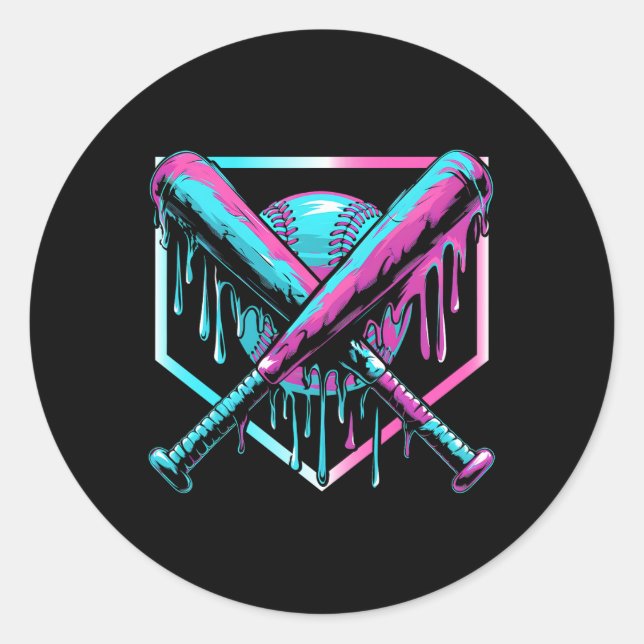 Sticker Rond Débit De Baseball Pour Garçons Ice Cream Drip Jeun (Devant)