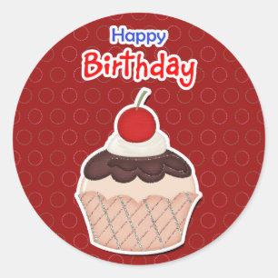 Sticker Rond Décalcomanie - Cupcake - Happy Birthday