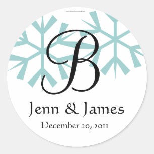 Sticker Rond Décembre Blue Snowflakes Monogram B Seal