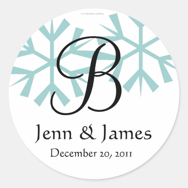 Sticker Rond Décembre Blue Snowflakes Monogram B Seal (Devant)