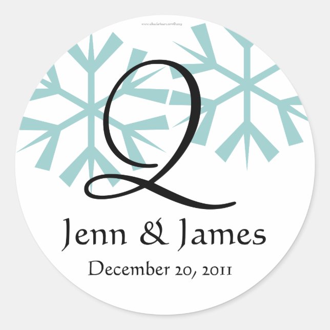 Sticker Rond Décembre Blue Snowflakes Monogram Q Seal (Devant)