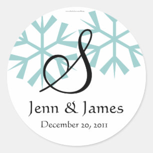 Sticker Rond Décembre Blue Snowflakes Monogram S Seal