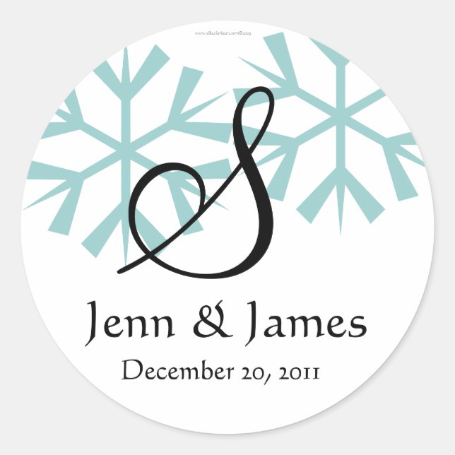 Sticker Rond Décembre Blue Snowflakes Monogram S Seal (Devant)