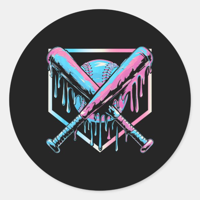 Sticker Rond Déchets De Baseball Pour Garçons Crème Glace Avec  (Devant)