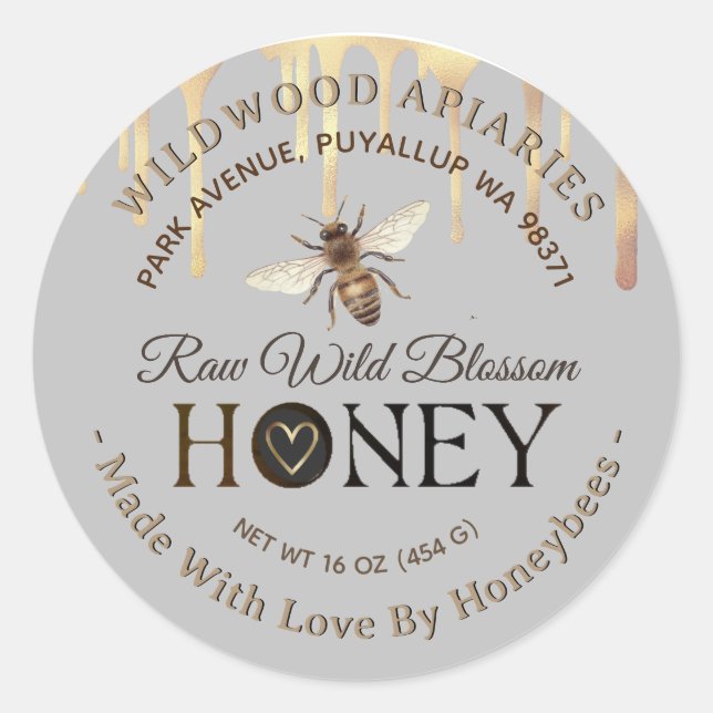 Sticker Rond Déchets de miel et abeille Fabriquée avec amour pa (Devant)