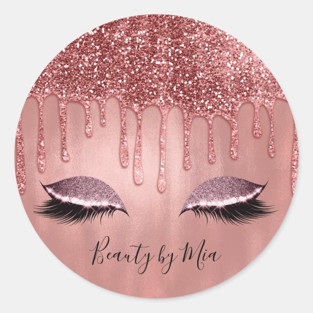Sticker Rond Déchets Rose Parties scintillant or Lashes rose (Devant)