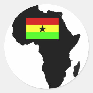Sticker Rond Déchiré drapeau ghanéen et silhouette africaine