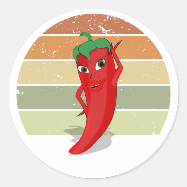 Sticker Rond Déchiré Retro Sunset Hot Pepper Diva Dessin (Devant)