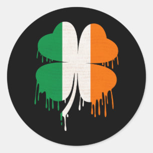 Sticker Rond Déchirer quatre feuilles Clover drapeau irlandais