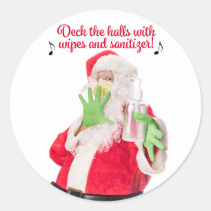 Sticker Rond Deck Les Halls Avec linges et Sanitizer Père Noël