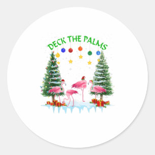 Sticker Rond Deck Palms Joyeux Flamant rose Noël