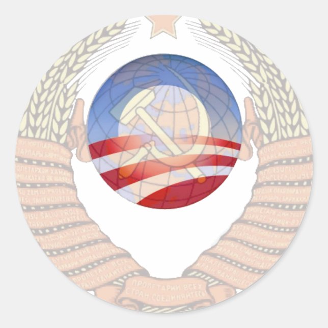 Sticker Rond Déclaration anti-socialisme Krem & Logos Obama (Devant)