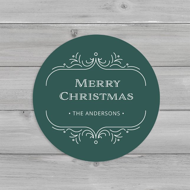 Sticker Rond Déco moderne | Élégant Joyeux Noël Vert (An elegant green art deco style Christmas sticker)