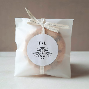 Sticker Rond Deco noir et blanc Élégant mariage monogramme