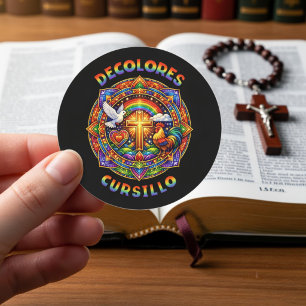 Sticker Rond DeColores Cursillo Croix Colombe Coq Mandala