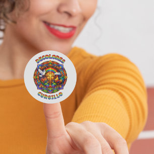 Sticker Rond DeColores Cursillo Croix Colombe Coq Mandala
