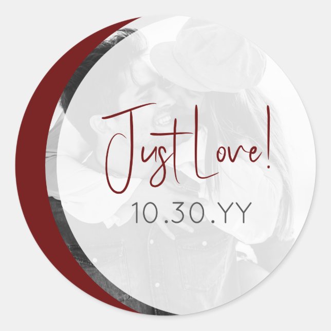 Sticker Rond Décontracté Bourgogne Juste Amour Photo Mariage (Devant)