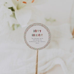 Sticker Rond Décontracté Festive Happy Holidays Enveloppe Phoqu