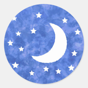 Sticker Rond Décor Aquarelle Moon Stars