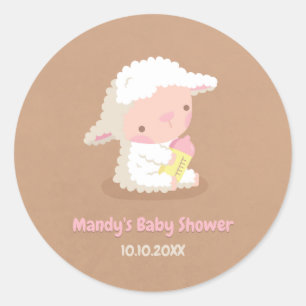 Sticker Rond Décor Baby shower agneau mignon et bouteille