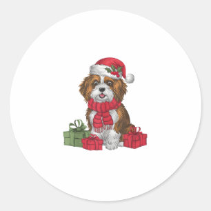 Sticker Rond Décor de fête Père Noël Havanais Chien Noël