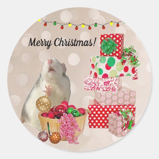 Sticker Rond Décor De Rat Migné Pour Noël (Devant)