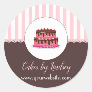 Sticker Rond Décorateur de gâteau PINK boulangerie BROWN CUTE