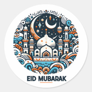 Sticker Rond Décoration croissant coloré de la mosquée pour Eid